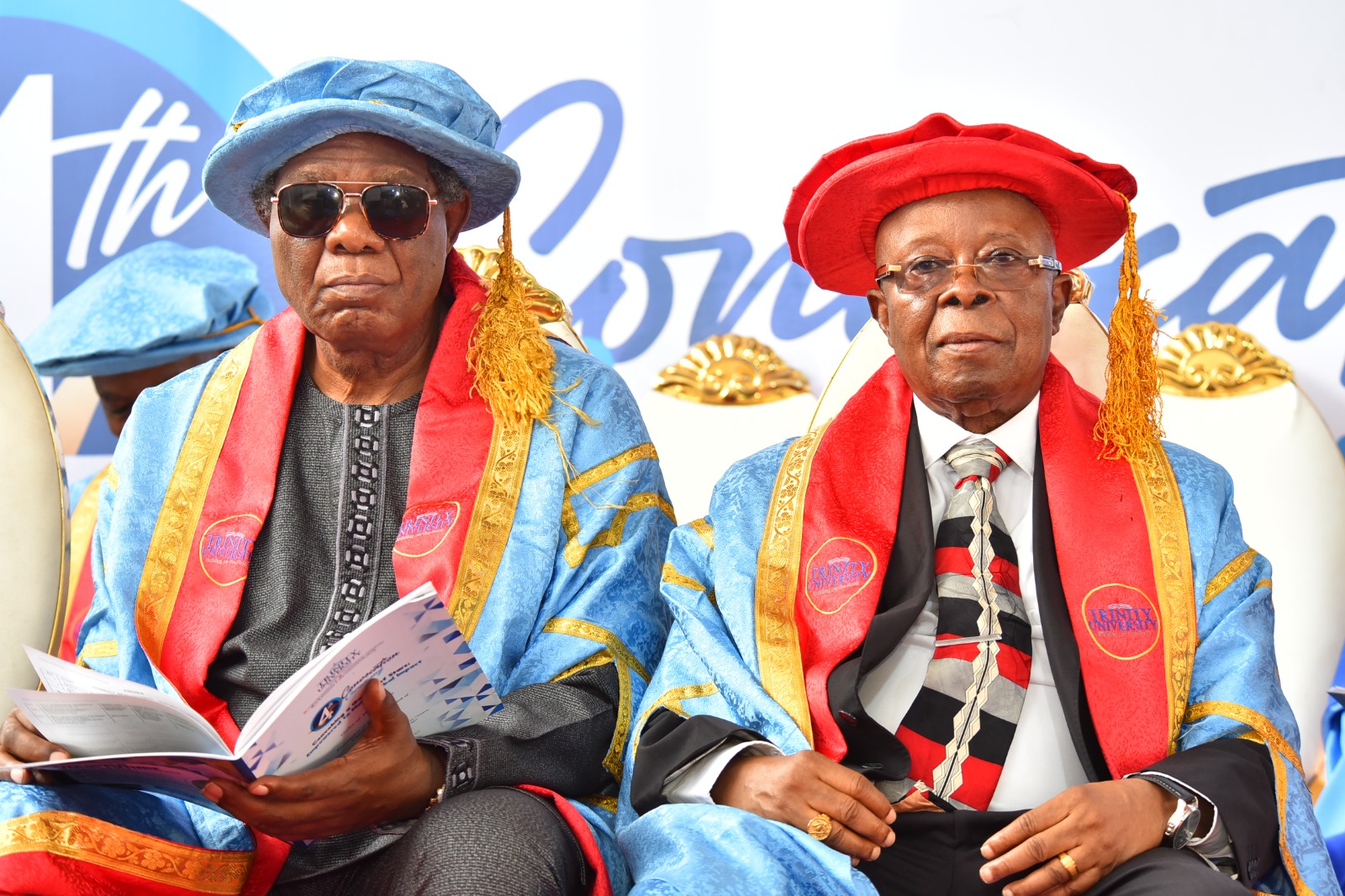 L-R: Dr. Olufemi Oyinsan, member, Governing Council, and Deacon Adebowale Tade, Chairman, Board of Trustees, Trinity University
