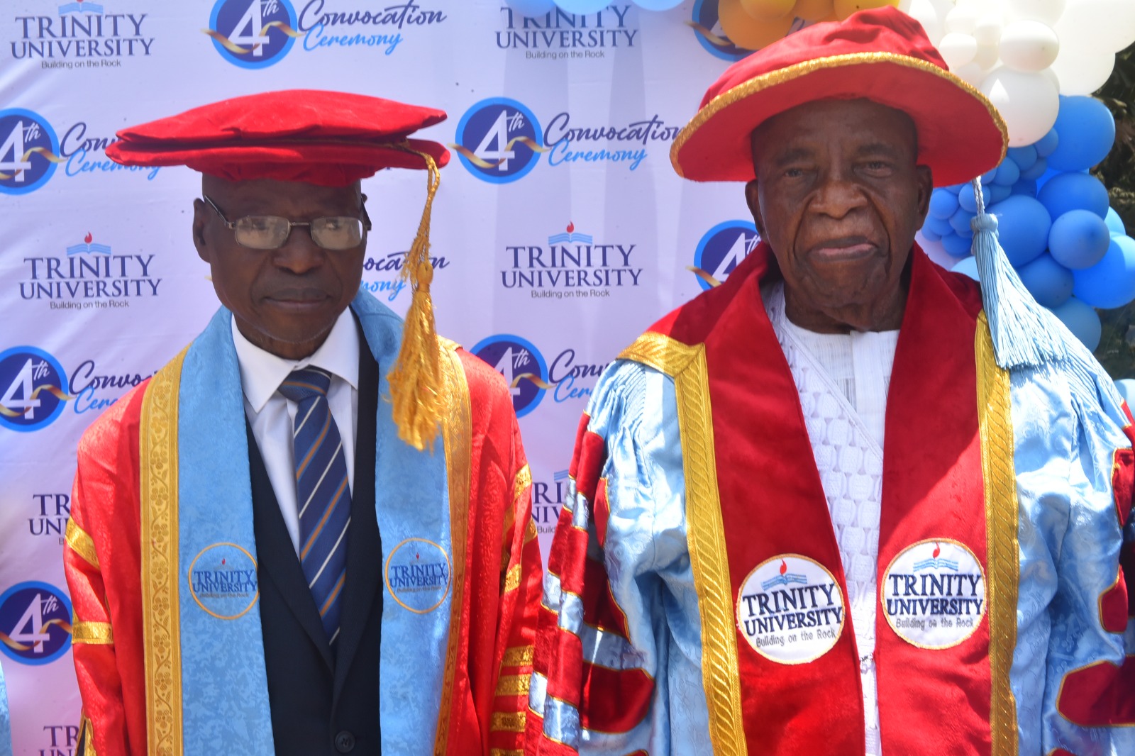 L-R: Pro-Chancellor & Chairman Governing Council, Pastor Samuel O. Olatunji, and the Chancellor, Prince Samuel Adedoyin, OFR, at the 4th convocation ceremony