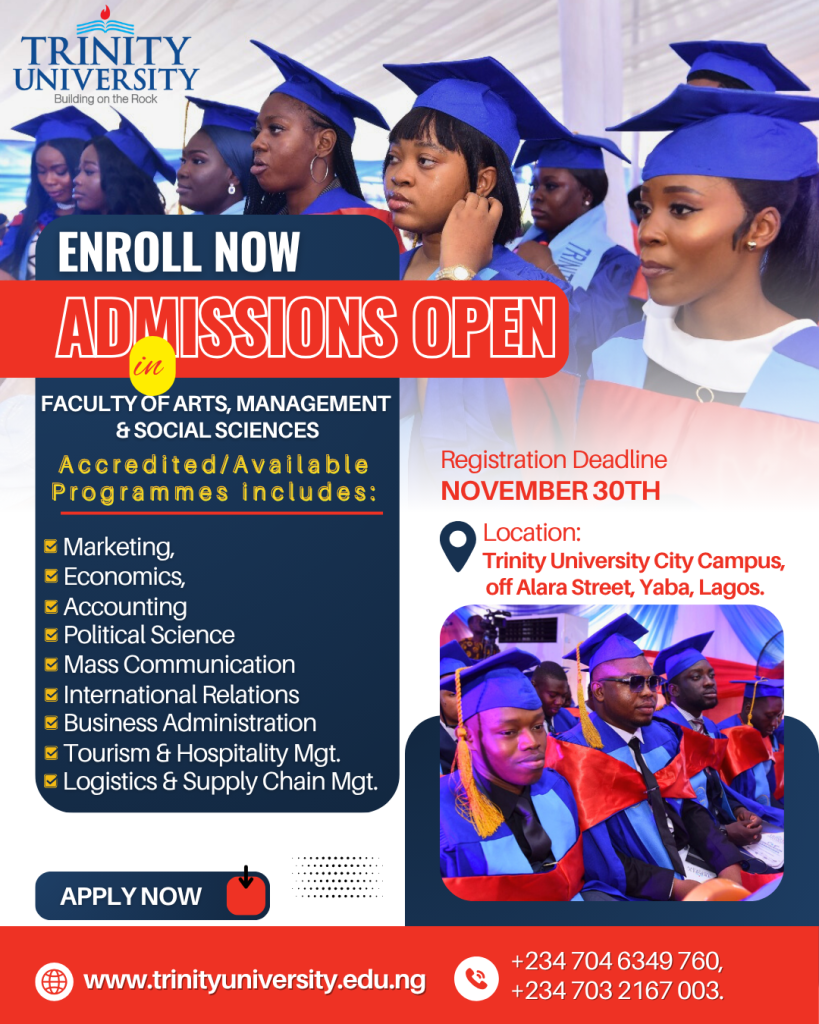 Trinity University Yaba – Arts, Management & Social Sciences Admission 2025/26 | Apply Now