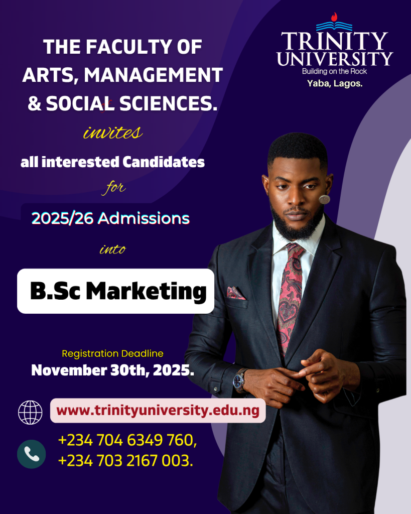 Trinity University Yaba – BSc. Marketing Admission 2025/26 | Apply Now