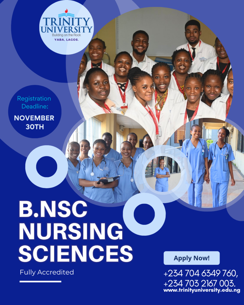 Trinity University Yaba – Nursing Science Admission 2025/26 | Study Nursing in Lagos, Nigeria