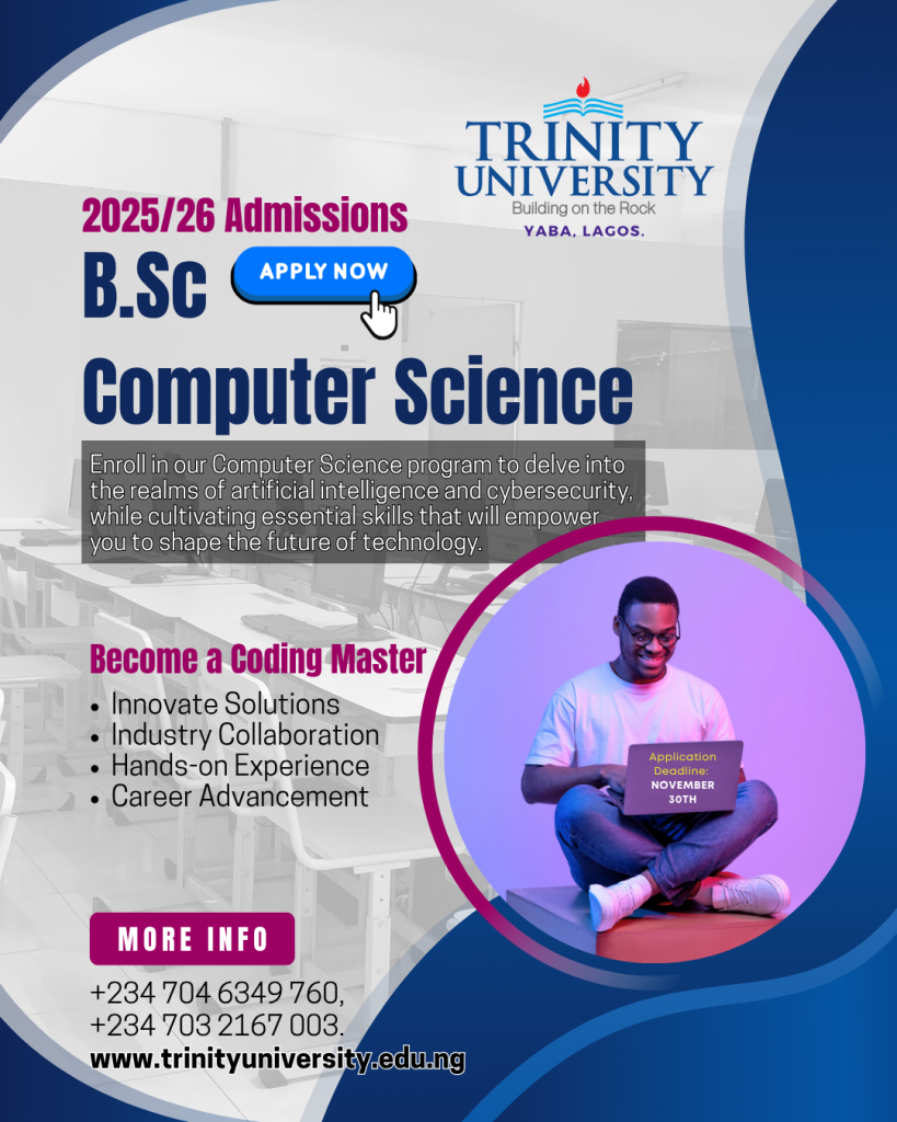 Study B.Sc. Computer Science at Trinity University, Yaba (2025/26 Admission)