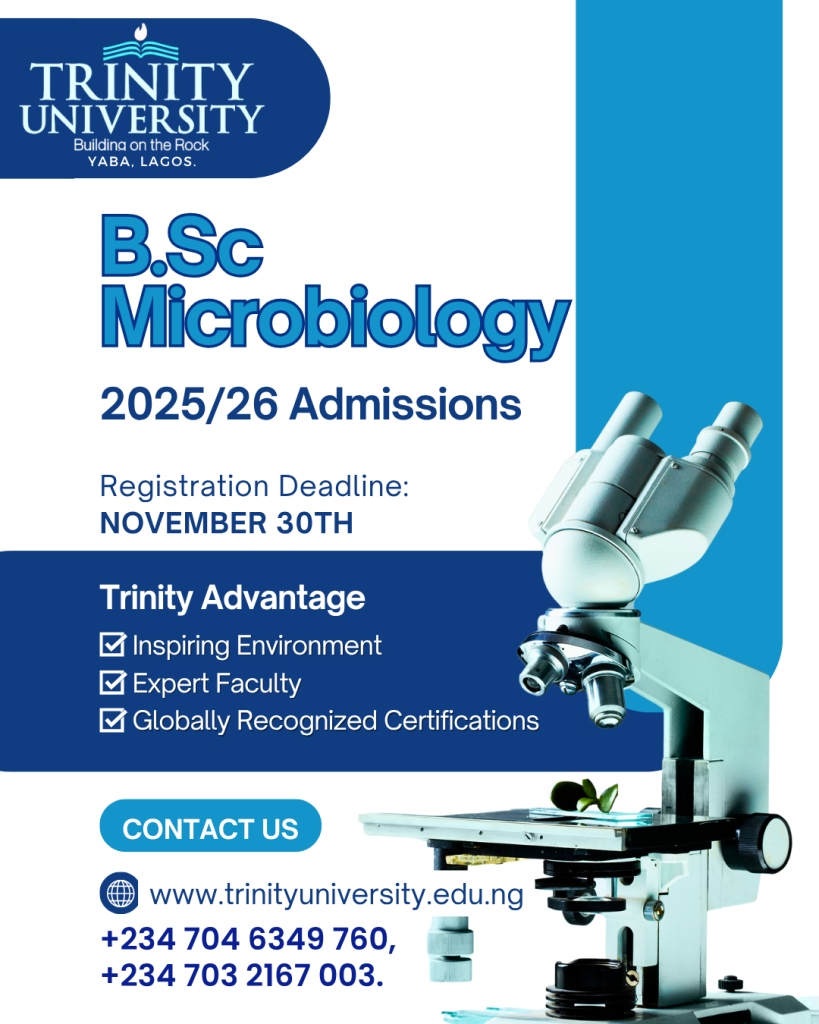 Trinity University Yaba – BSc. Microbiology Admission 2025/26 | Apply Now