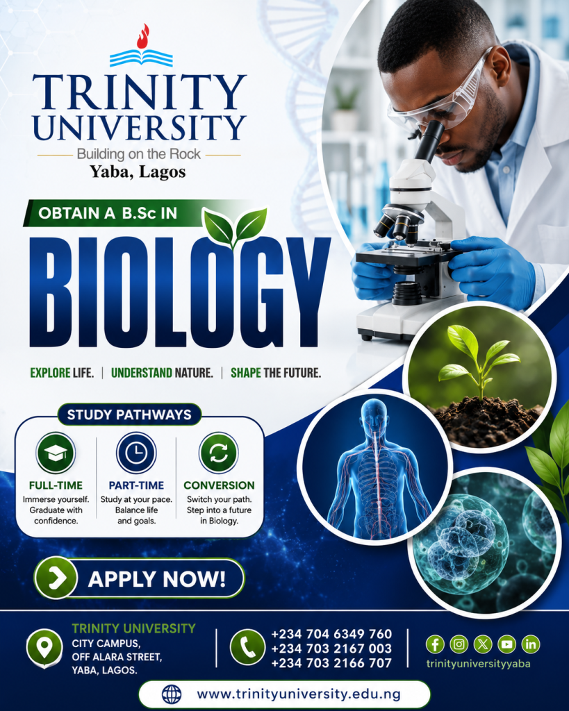 Study B.Sc. Biology at Trinity University, Yaba