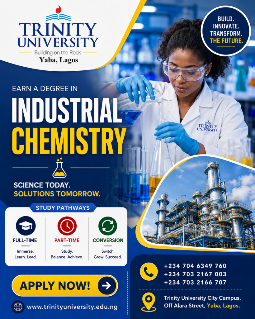 Study BSc Industrial Chemistry at Trinity University, Yaba